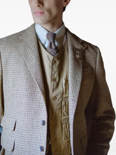 Rrl Checked Wool Elbow-patch Blazer In Brown