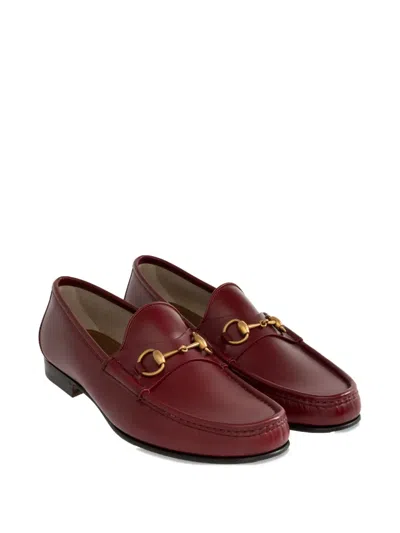 Gucci Loafers Gold Tone Hardware Leather Sole In Red