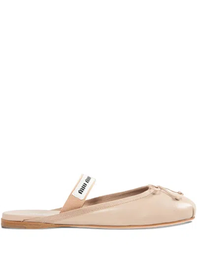 Miu Miu Bow-detail Elastic-strap Ballet Flats In Neutral