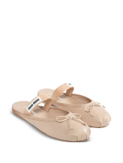 Miu Miu Bow-detail Elastic-strap Ballet Flats In Neutral