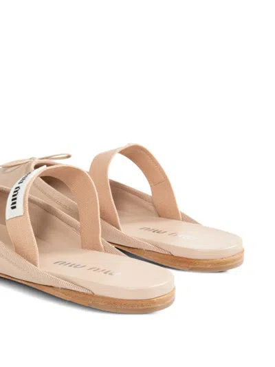 Miu Miu Bow-detail Elastic-strap Ballet Flats In Neutral