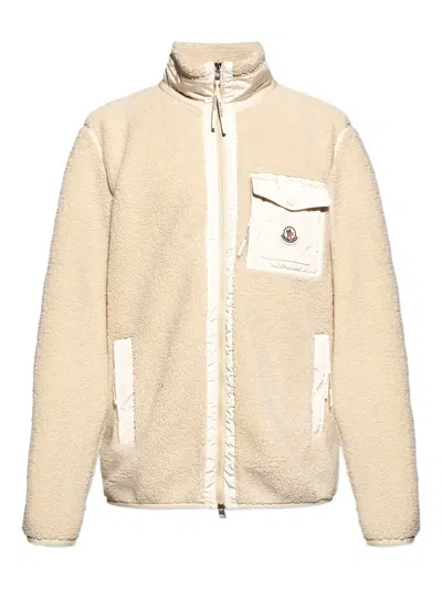 Moncler Teddy-effect Fleece Sweatshirt With Zip And Pocket In Nude