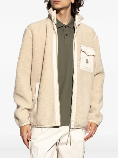 Moncler Teddy-effect Fleece Sweatshirt With Zip And Pocket In Nude