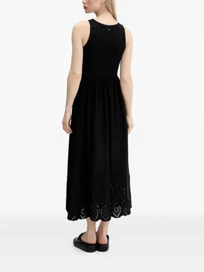 Desigual Ribbed Eyelet Midi Dress In Black