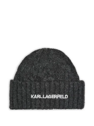 Karl Lagerfeld K/essential Cable-knit Beanie In Gray