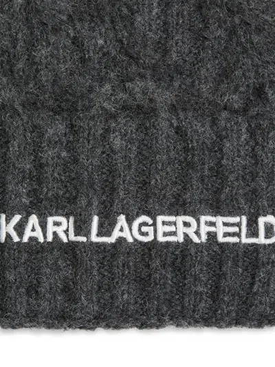 Karl Lagerfeld K/essential Cable-knit Beanie In Gray