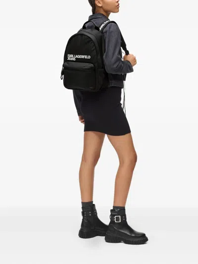 Karl Lagerfeld Jeans Logo-print Zip-pocket Backpack In Black