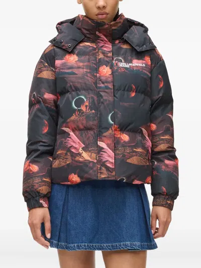Karl Lagerfeld Jeans All-over Graphic-print Puffer Jacket In Multi