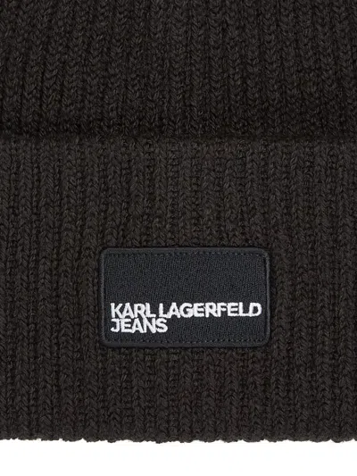 Karl Lagerfeld Jeans Logo-patch Ribbed Beanie In Brown