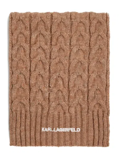 Karl Lagerfeld Embroidered-logo Scarf In Brown