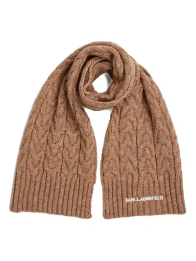 Karl Lagerfeld Embroidered-logo Scarf In Brown
