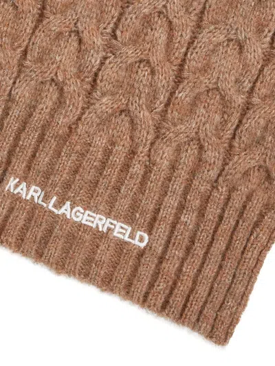 Karl Lagerfeld Embroidered-logo Scarf In Brown
