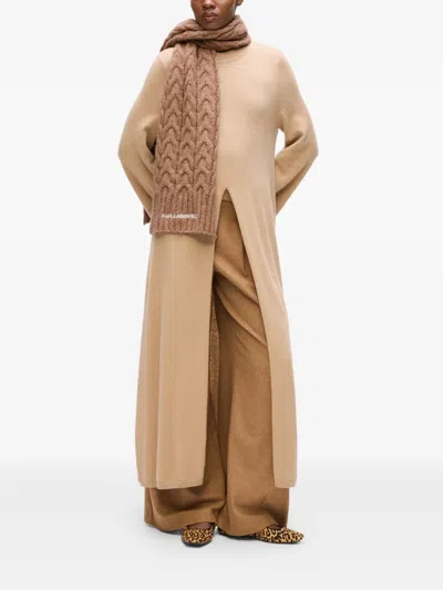 Karl Lagerfeld Embroidered-logo Scarf In Brown