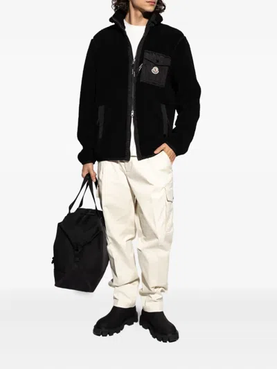 Moncler Teddy-effect Fleece Sweatshirt With Zip And Pocket In Black