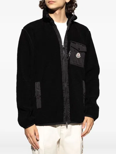 Moncler Teddy-effect Fleece Sweatshirt With Zip And Pocket In Black