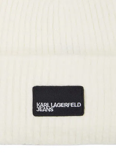 Karl Lagerfeld Jeans Logo-patch Ribbed Beanie In Neutral