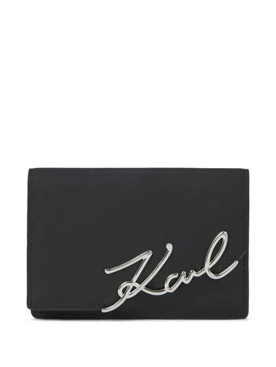 Karl Lagerfeld Signature-logo Leather Wallet In Black