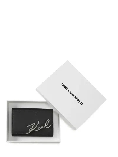 Karl Lagerfeld Signature-logo Leather Wallet In Black