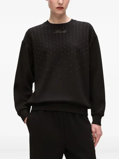 Karl Lagerfeld Rhinestone-embellished Sweatshirt In Black