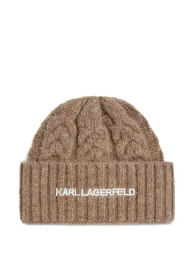 Karl Lagerfeld K/essential Cable Knit Beanie In Brown
