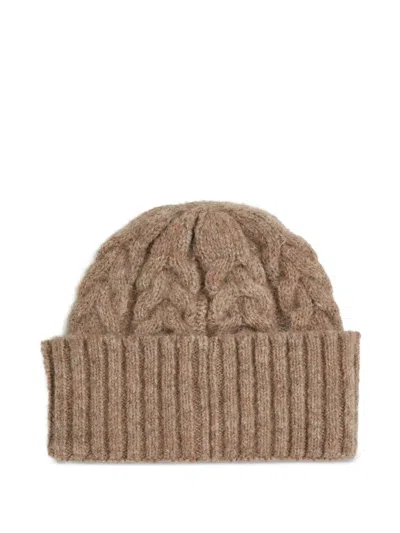 Karl Lagerfeld K/essential Cable Knit Beanie In Brown