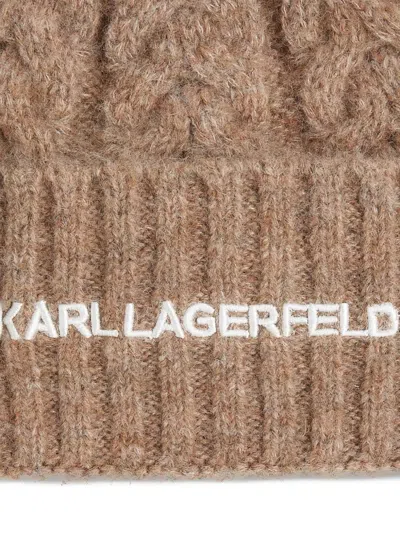 Karl Lagerfeld K/essential Cable Knit Beanie In Brown