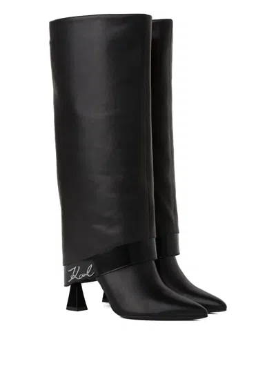 Karl Lagerfeld 90mm Debut Fold-down Knee-high Boots In Animal Print