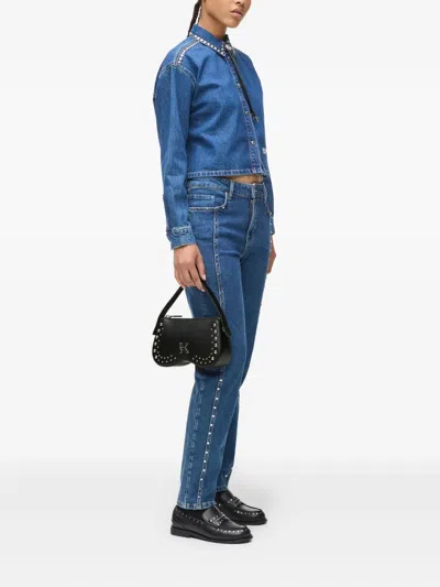 Karl Lagerfeld Jeans Stud-embellished Top-handle Shoulder Bag In Black