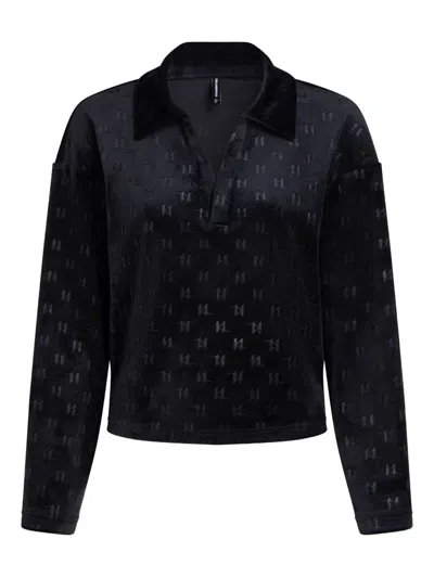 Karl Lagerfeld Monogram Velour Top In Black