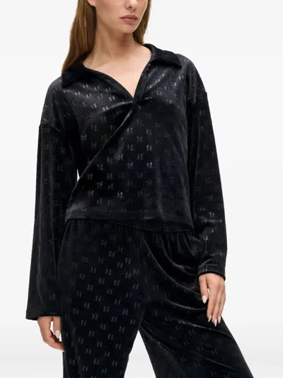 Karl Lagerfeld Monogram Velour Top In Black