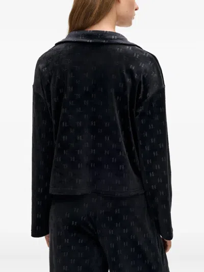 Karl Lagerfeld Monogram Velour Top In Black