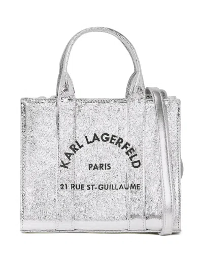 Karl Lagerfeld Rue St-guillaume Mini Metallic Tote Bag In Silver