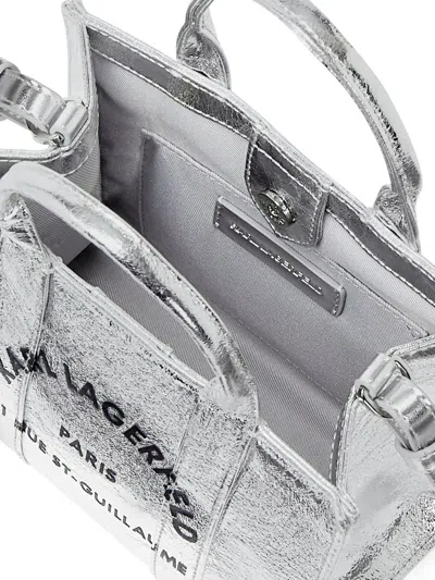Karl Lagerfeld Rue St-guillaume Mini Metallic Tote Bag In Silver
