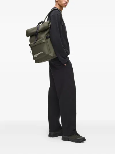 Karl Lagerfeld Jeans Roll-top Buckle Backpack In Green