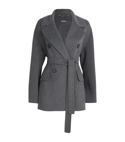 Max Mara Wool Drap Double-breasted Jacket In Gray