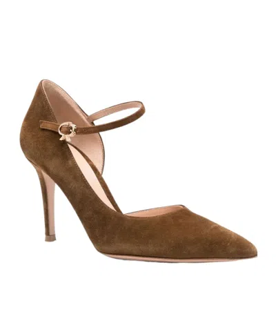Gianvito Rossi Suede Decollete T.085 In Brown