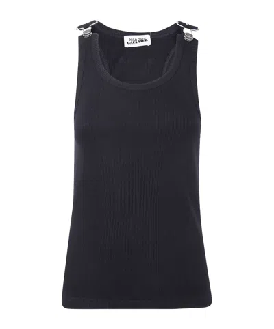 Jean Paul Gaultier Ribbed Sleeveless Top Metal Hardware In Black