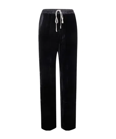 Rick Owens Velvet Drawstring Waistband Trousers In Black