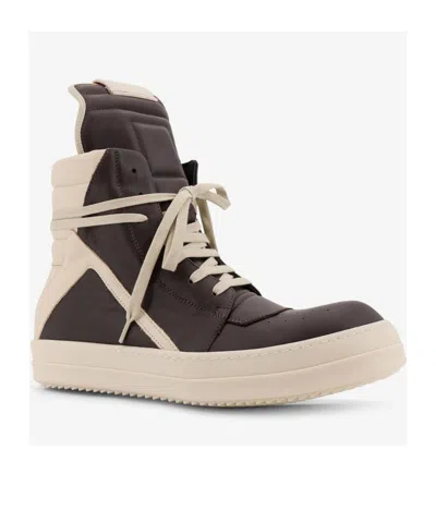 Rick Owens Geometric High-top Sneakers Unique Laces In Brown