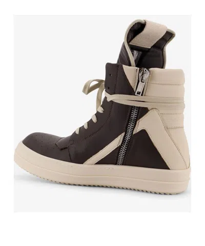 Rick Owens Geometric High-top Sneakers Unique Laces In Brown