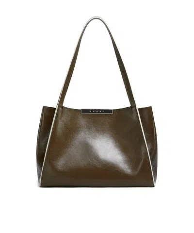 Marni Small Rectangular Tote Bag With Dual Handles In Brown