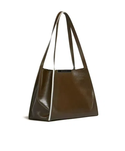 Marni Small Rectangular Tote Bag With Dual Handles In Brown