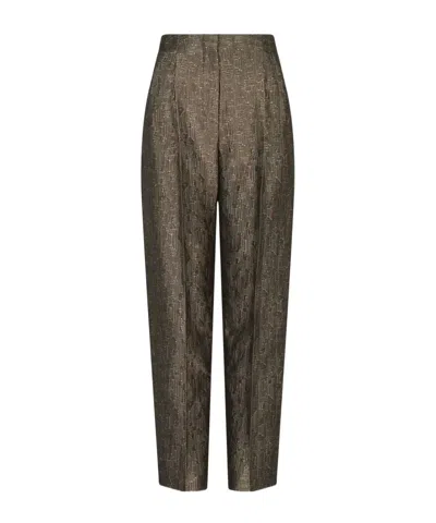Giorgio Armani Jacquard Silk And Wool Single-pleat Trousers In Multi