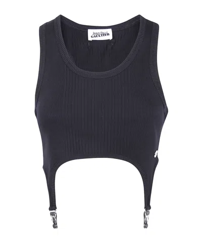 Jean Paul Gaultier Cotton Ribbed Bra With Lingerie Garter In Black