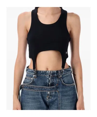 Jean Paul Gaultier Cotton Ribbed Bra With Lingerie Garter In Black