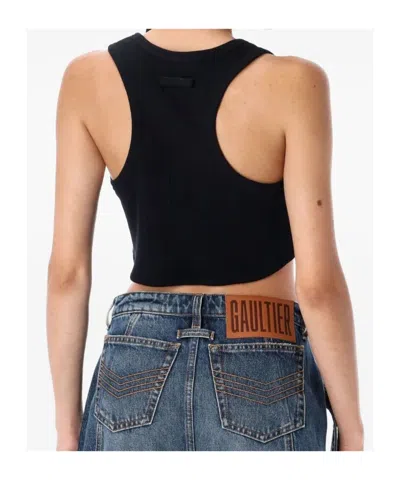 Jean Paul Gaultier Cotton Ribbed Bra With Lingerie Garter In Black