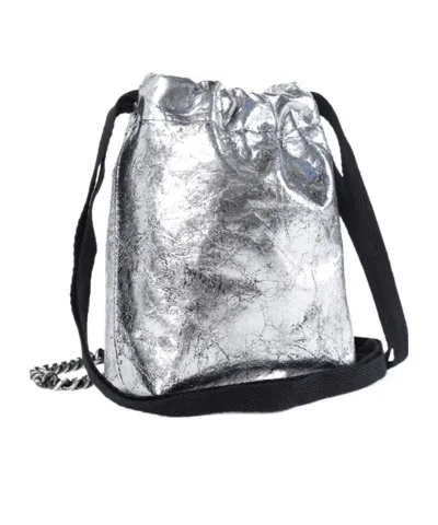 Ann Demeulemeester Gael Drawstring Chain Mini Bag In Silver