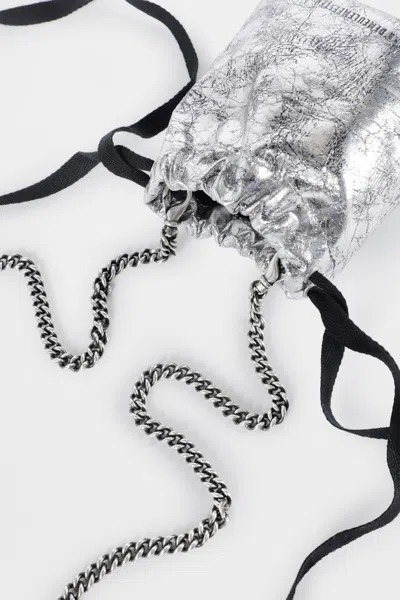 Ann Demeulemeester Gael Drawstring Chain Mini Bag In Silver