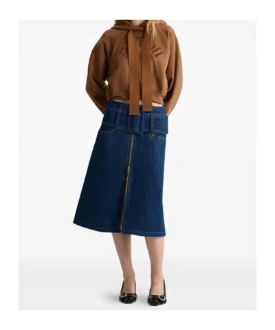 Patou Midi Skirt With Zip And Belt In Blue