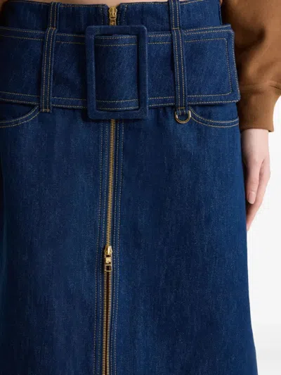 Patou Midi Skirt With Zip And Belt In Blue